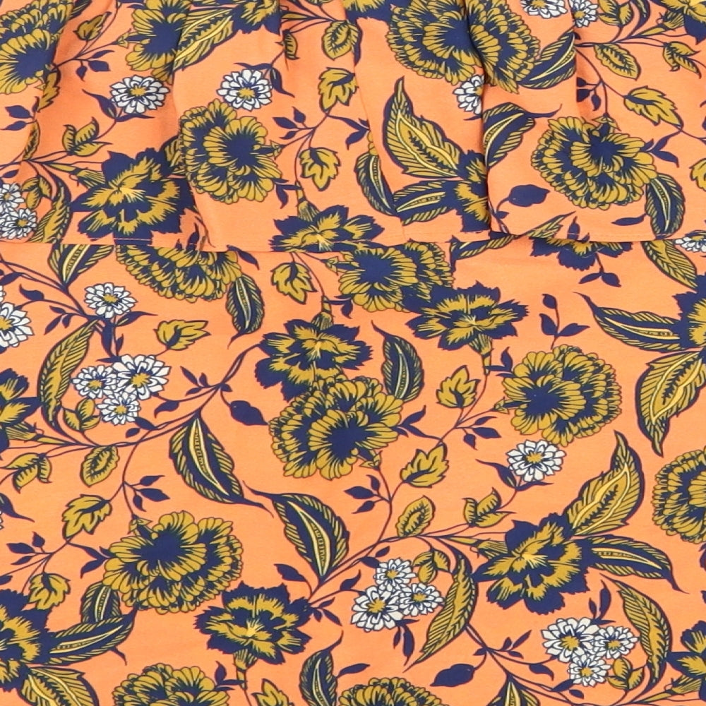 Peacocks Womens Orange Floral Polyester Basic Blouse Size 8 Off the Shoulder - Bardot