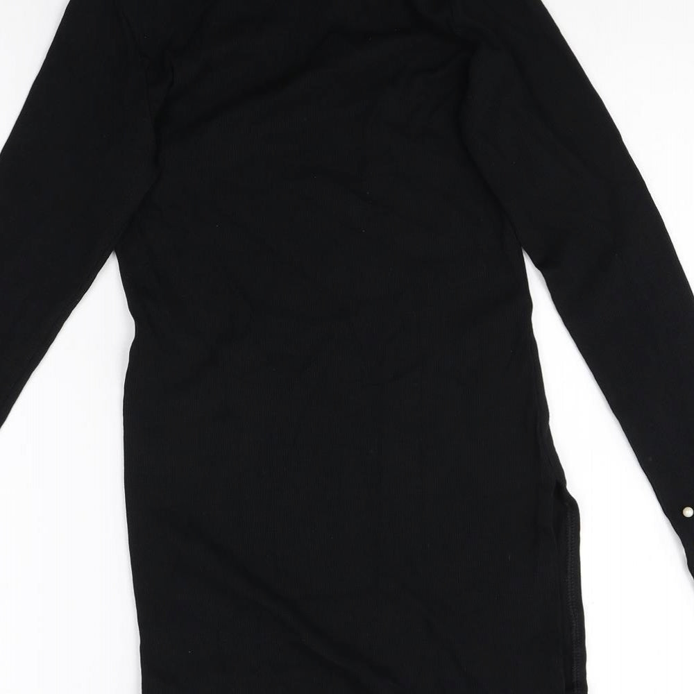 Preworn Womens Black Cotton Basic T-Shirt Size S High Neck