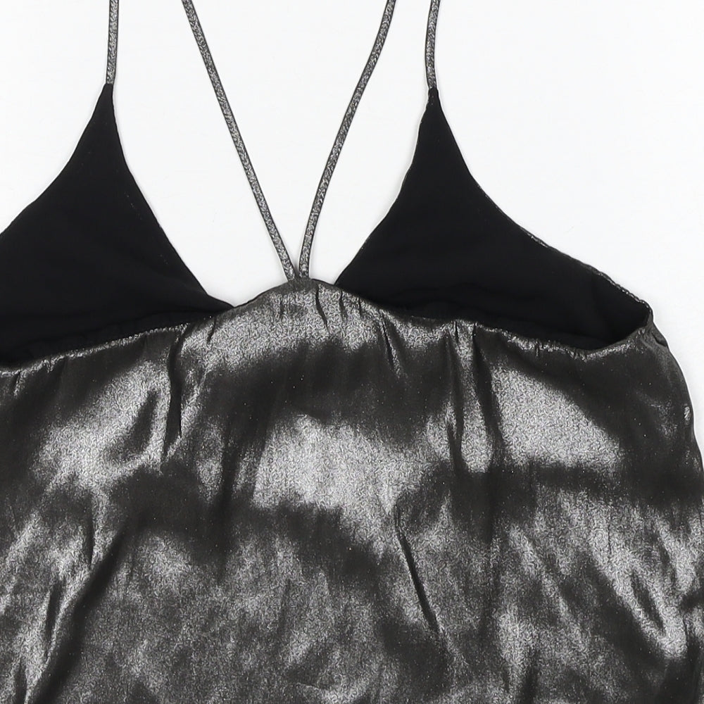 Sparkle & Fade Womens Silver Polyester Camisole Tank Size XS V-Neck - Metallic