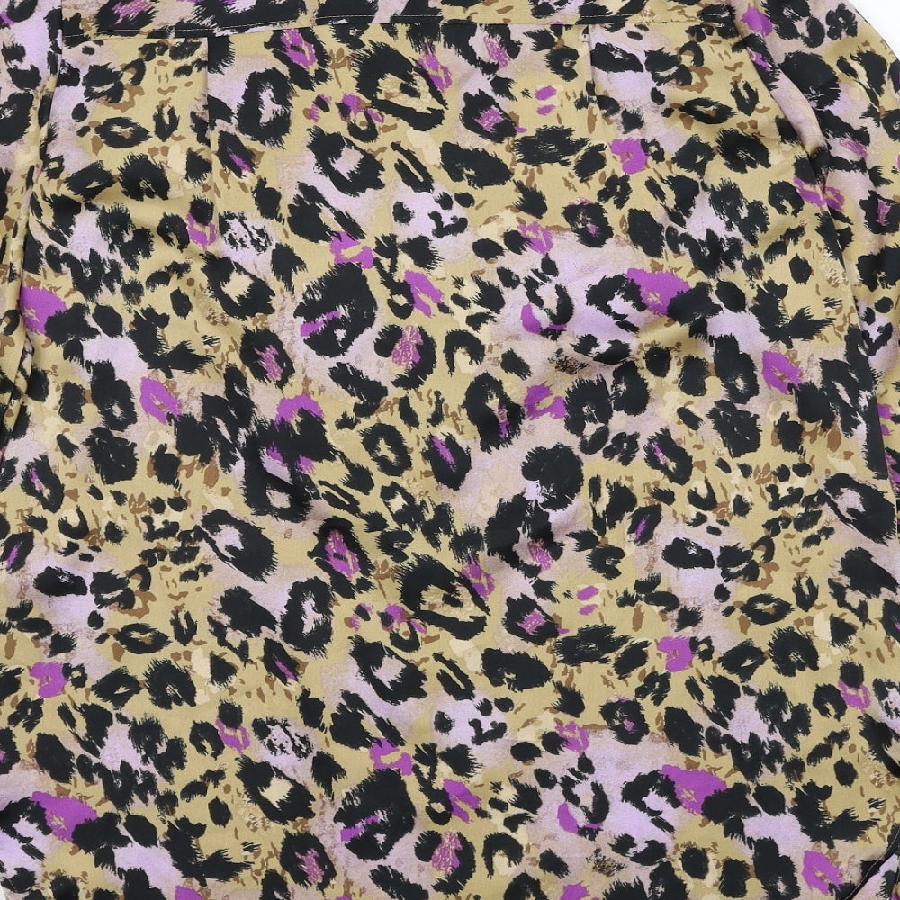 Marks & Spencer Womens Multicoloured Animal Print Polyester Basic Button-Up Size 8 Round Neck - Leopard Print