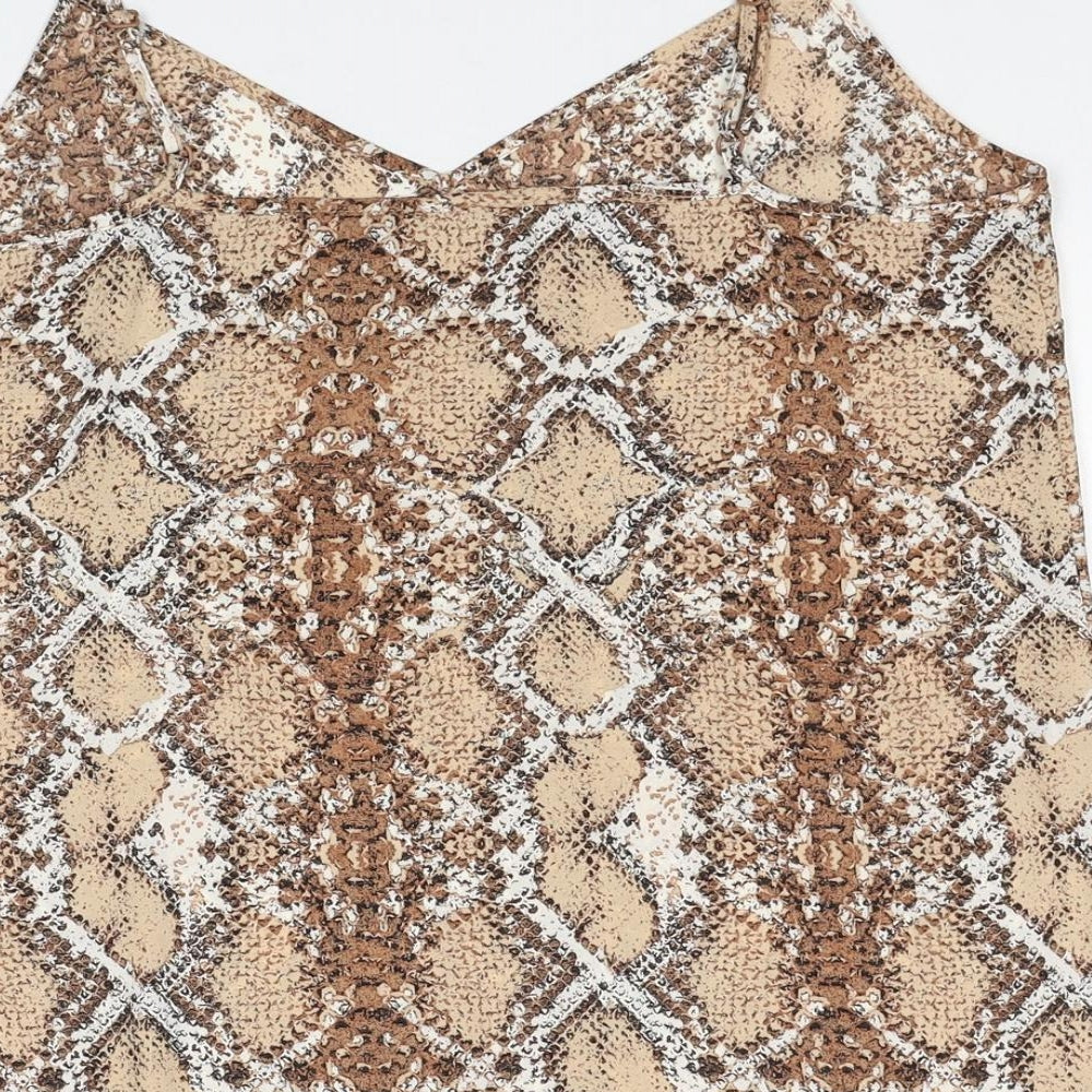 Marks & Spencer Womens Brown Geometric Polyester Basic Tank Size 6 V-Neck