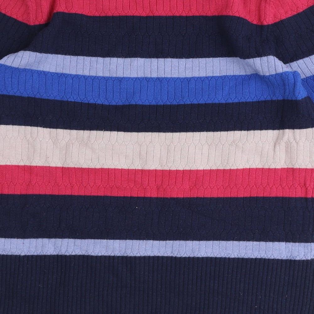 Marks & Spencer Womens Blue Round Neck Striped Viscose Pullover Jumper Size 10
