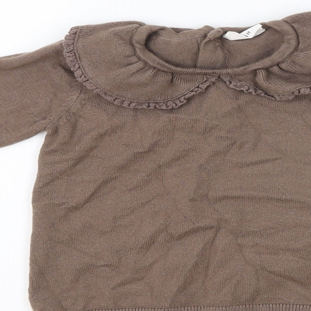 Fred & Flo Girls Brown Viscose Pullover Jumper Size 6-9 Months Button