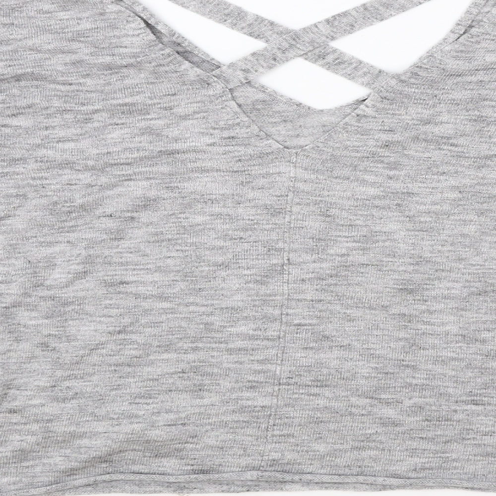 Amisu Womens Grey V-Neck Viscose Pullover Jumper Size L