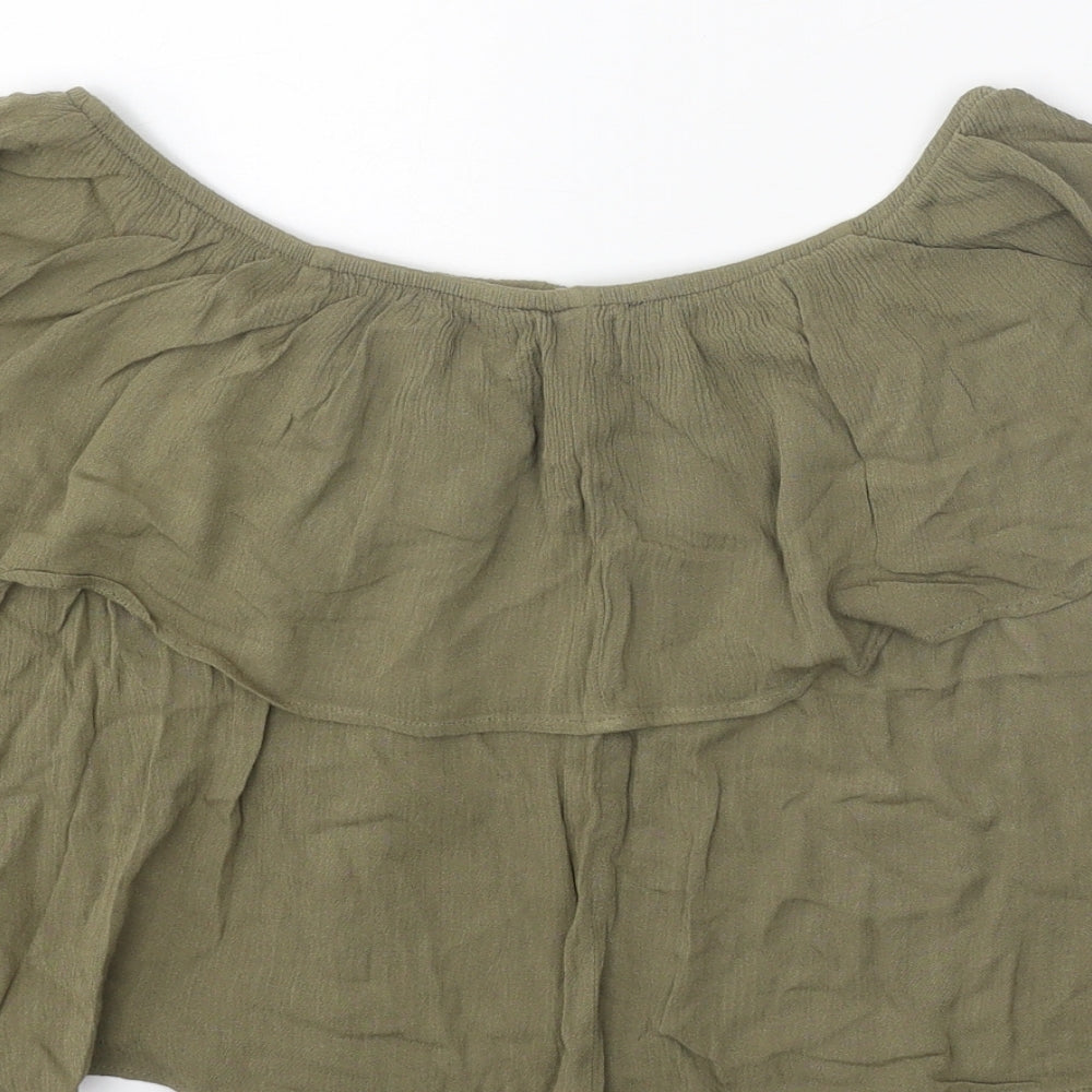 Forever 21 Womens Green Cotton Cropped Blouse Size S Off the Shoulder - Bardot