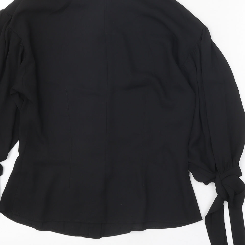 ASOS Womens Black Polyester Basic Button-Up Size 8 Collared - Sleeve Tie Detail