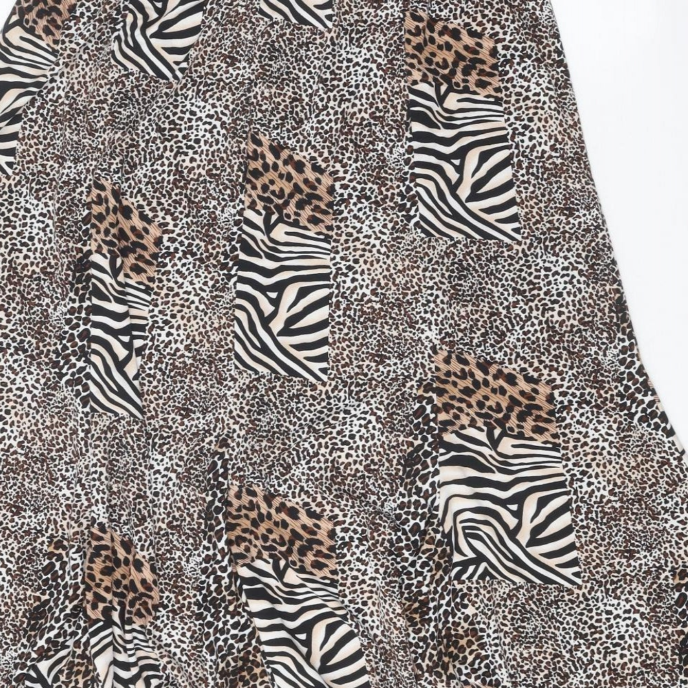 Saloos Womens Brown Animal Print Polyester Swing Skirt Size XL - Leopard Zebra Pattern