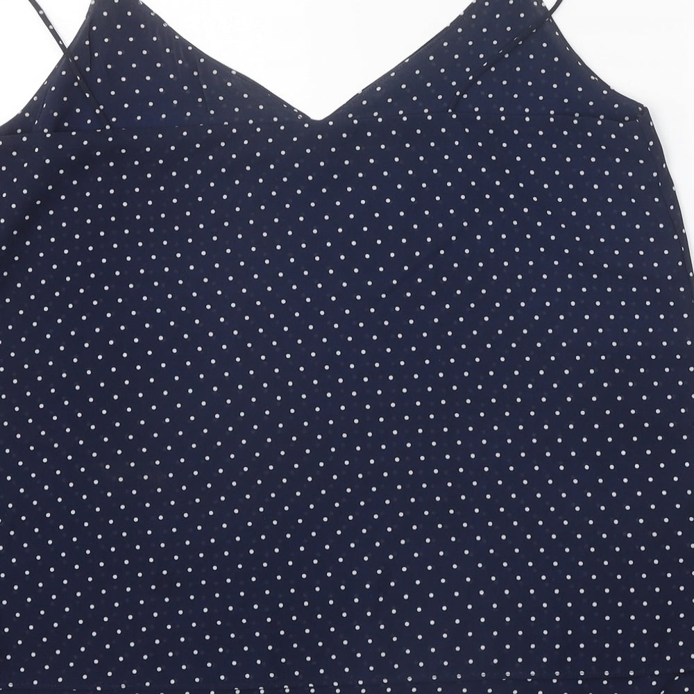 H&M Womens Blue Polka Dot Polyester Cropped Tank Size 14 V-Neck