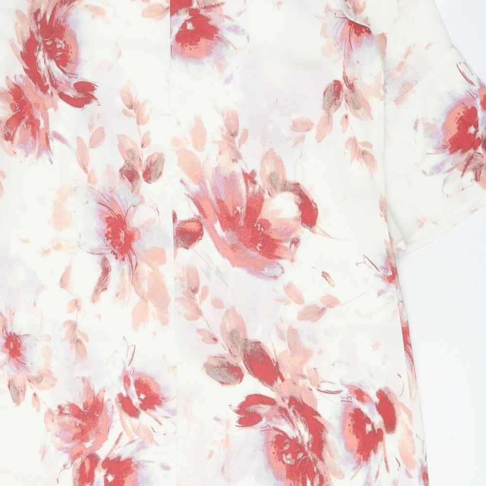 Damart Womens White Floral Polyester Sheath Size 14 Boat Neck Button - Flared Sleeves