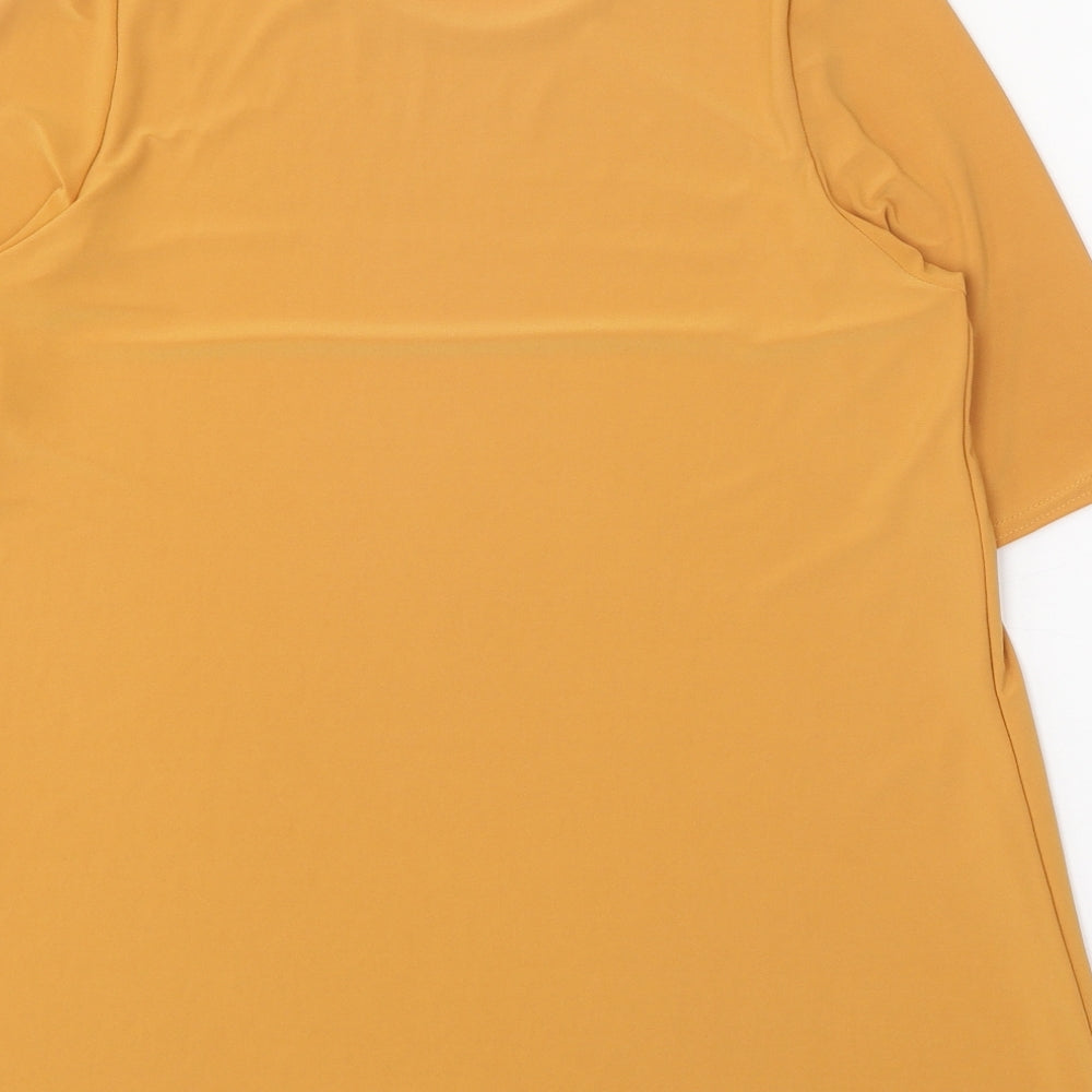 Nicole Womens Orange Polyester Basic T-Shirt Size S Round Neck