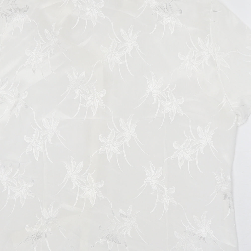 The Pearl Collection Womens White Geometric Polyester Basic Button-Up Size 18 V-Neck