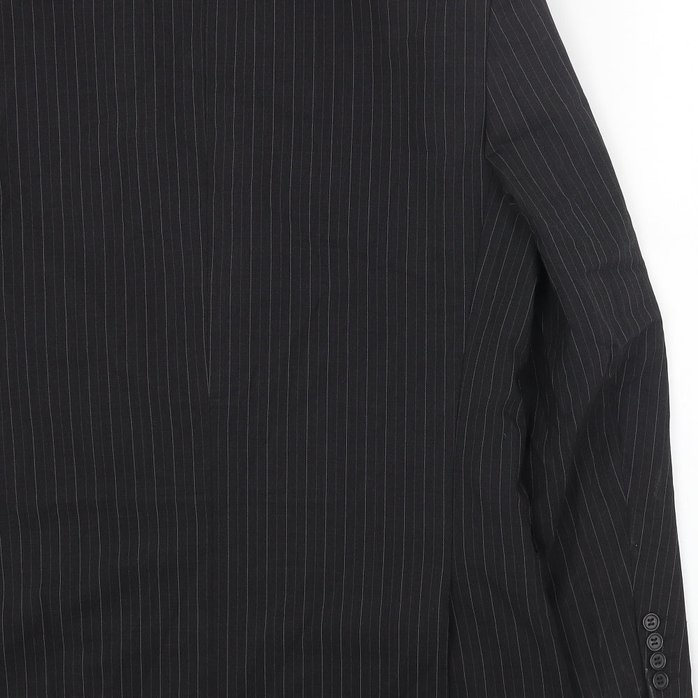 Marks & Spencer Mens Black Striped Polyester Jacket Blazer Size 40 Regular