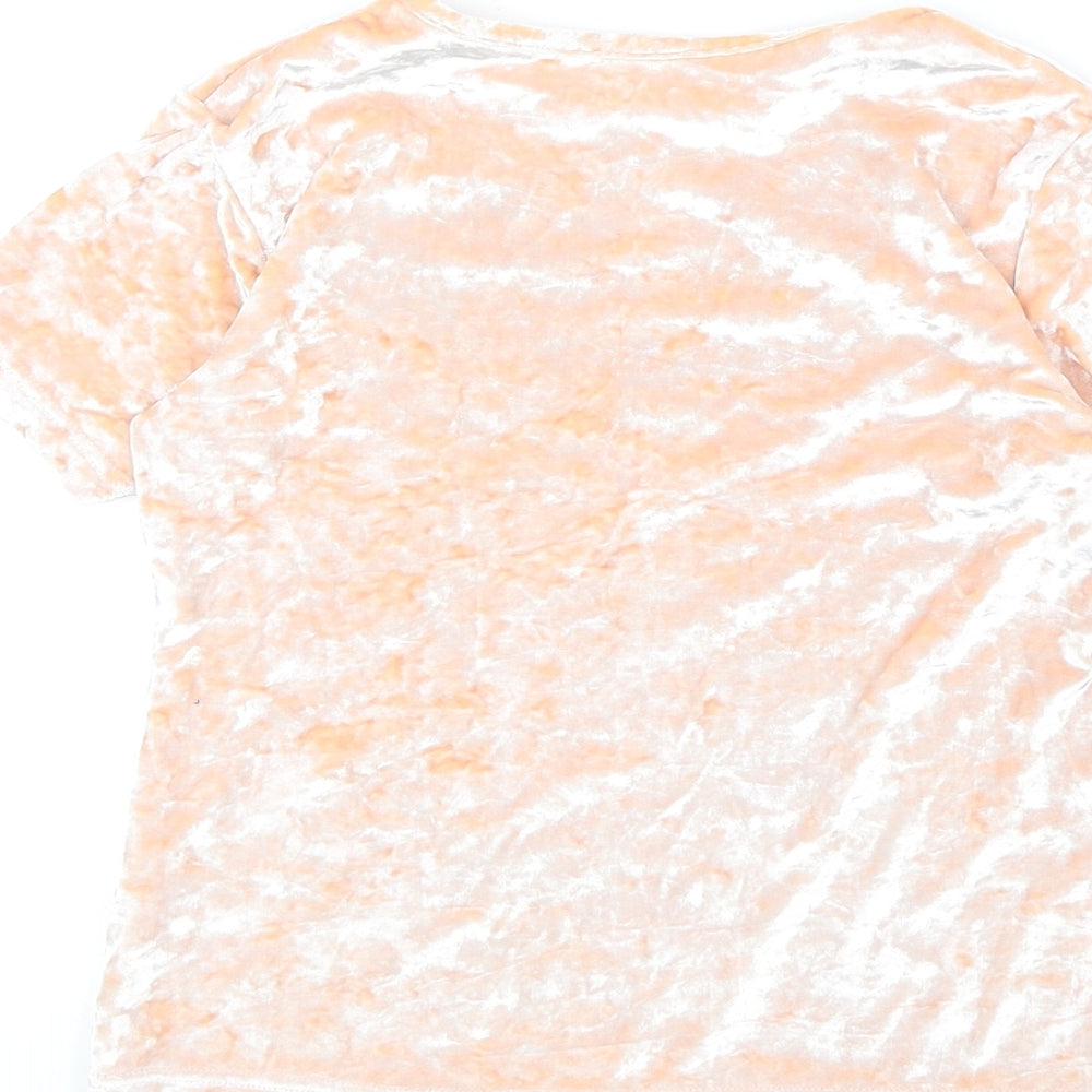 Marks & Spencer Girls Orange Polyester Basic T-Shirt Size 9-10 Years Round Neck Pullover