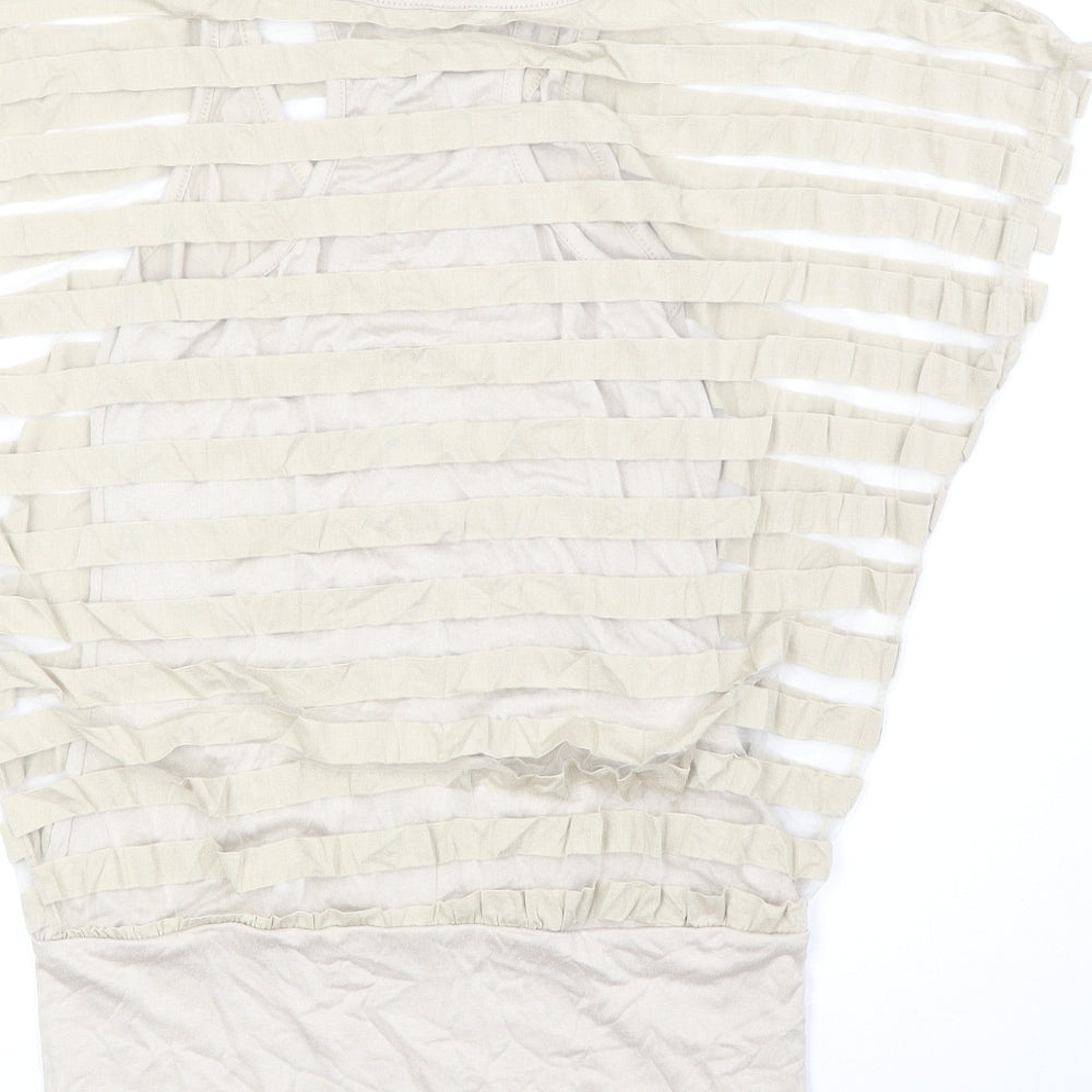 Apricot Womens Beige Striped Polyester Basic Blouse Size S Boat Neck