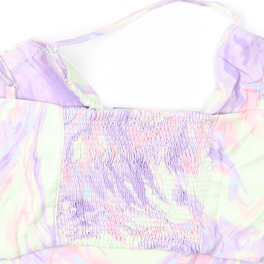 Zara Womens Multicoloured Geometric Polyester Cropped Tank Size S Square Neck