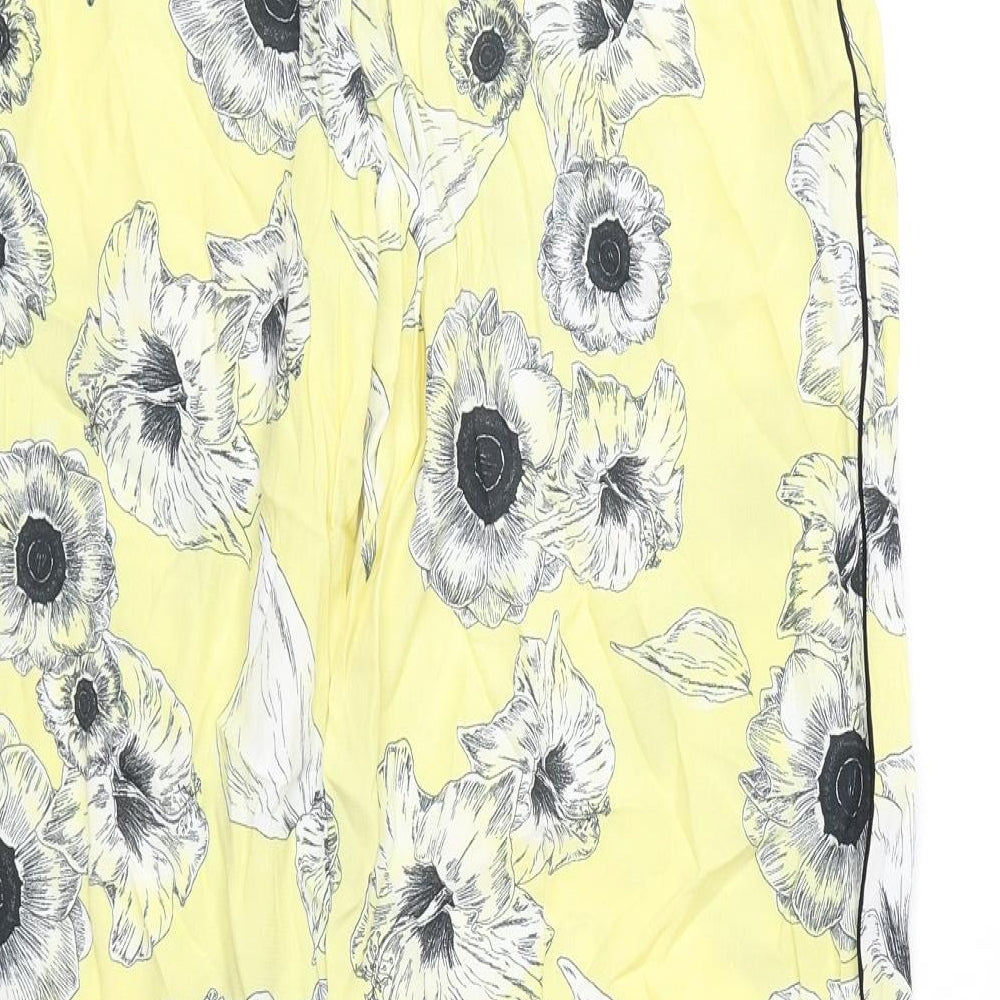 Zara Womens Yellow Floral Polyester Trousers Size L Regular