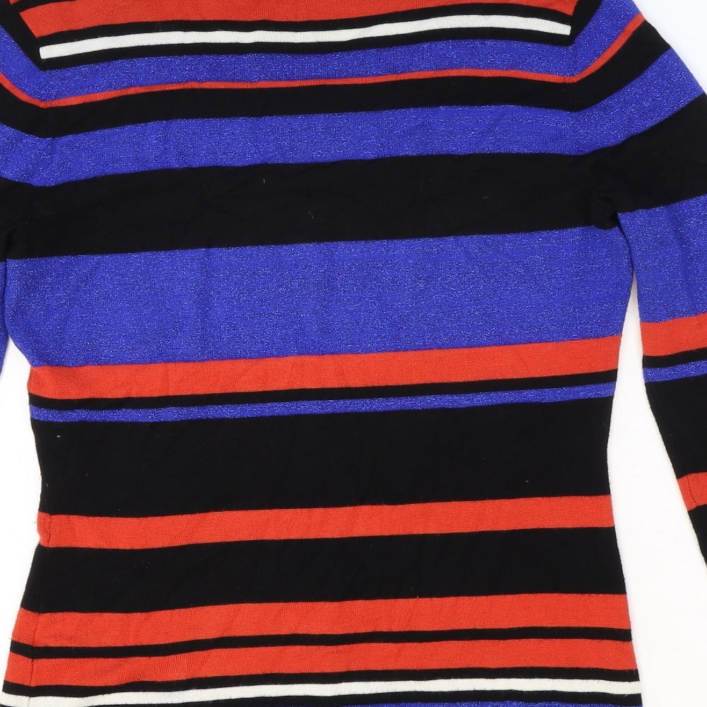 Planet Womens Black Scoop Neck Striped Viscose Pullover Jumper Size XS