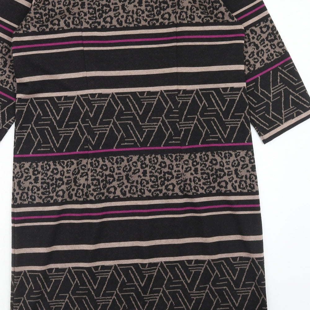 Brandtex Womens Black Geometric Polyester Sheath Size L Round Neck Pullover