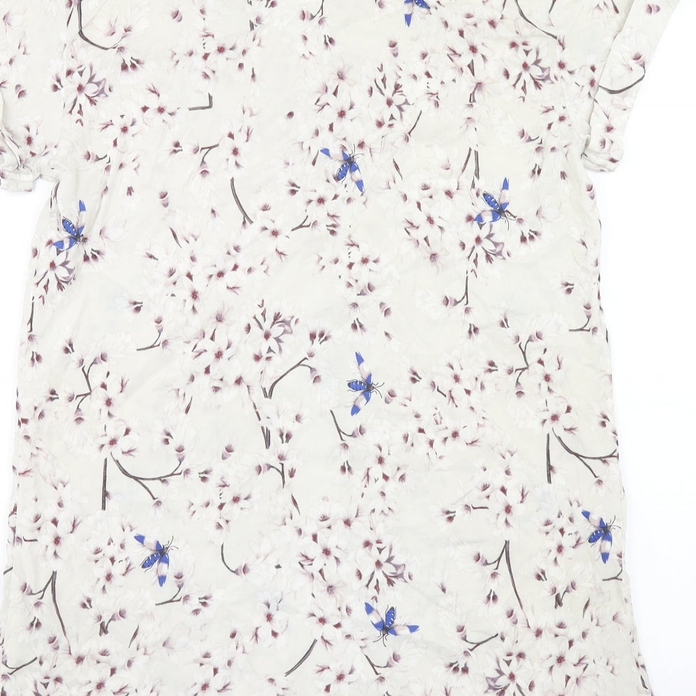 H&M Womens Beige Floral Viscose Shift Size 8 V-Neck Pullover