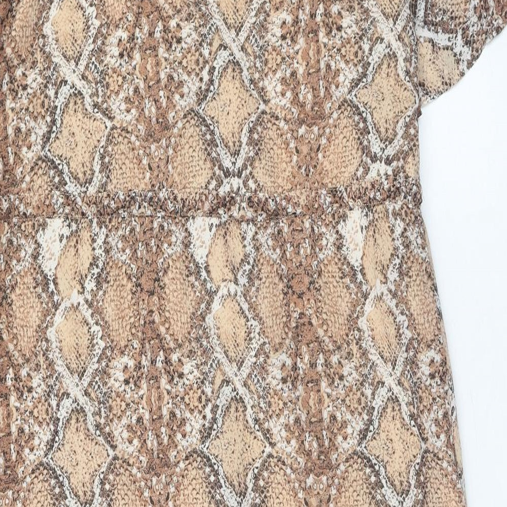 Marks & Spencer Womens Brown Animal Print Polyester Shirt Dress Size 8 Collared Button - Snake Skin Print