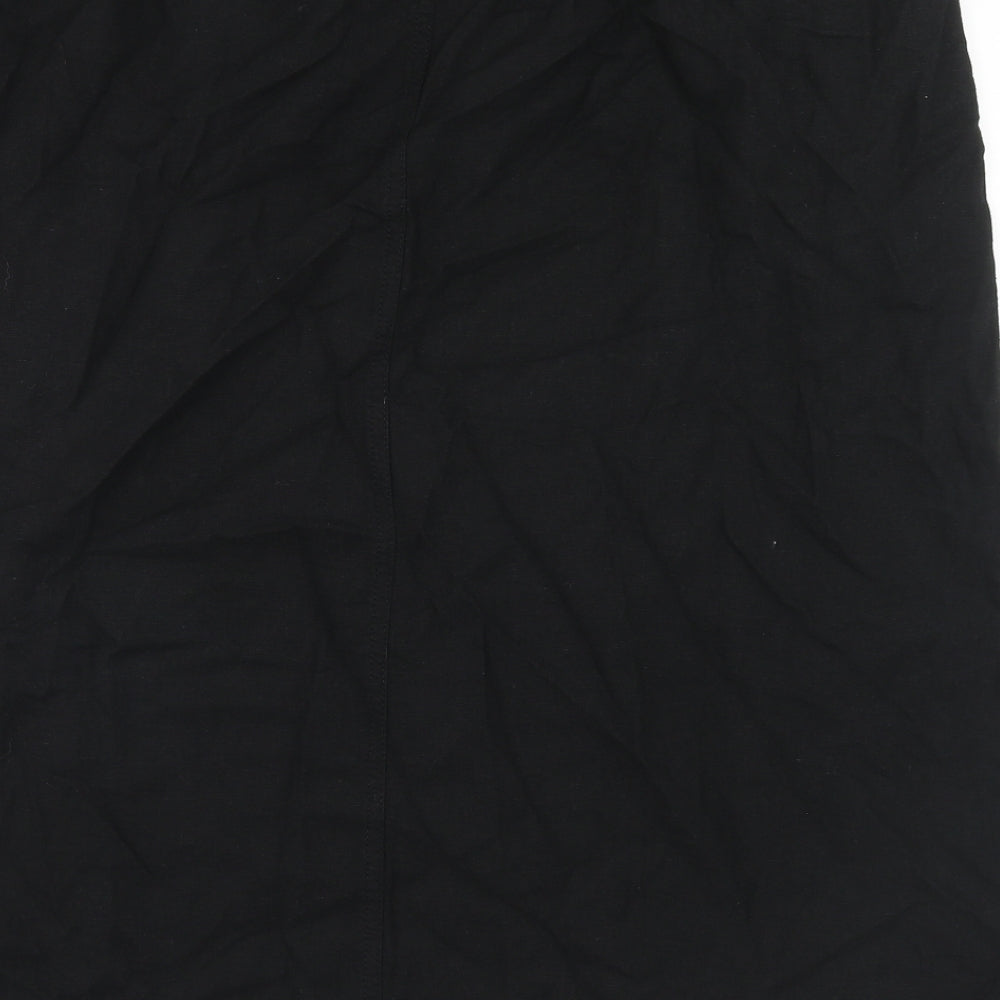 Marks & Spencer Womens Black Linen Straight & Pencil Skirt Size 24 Drawstring