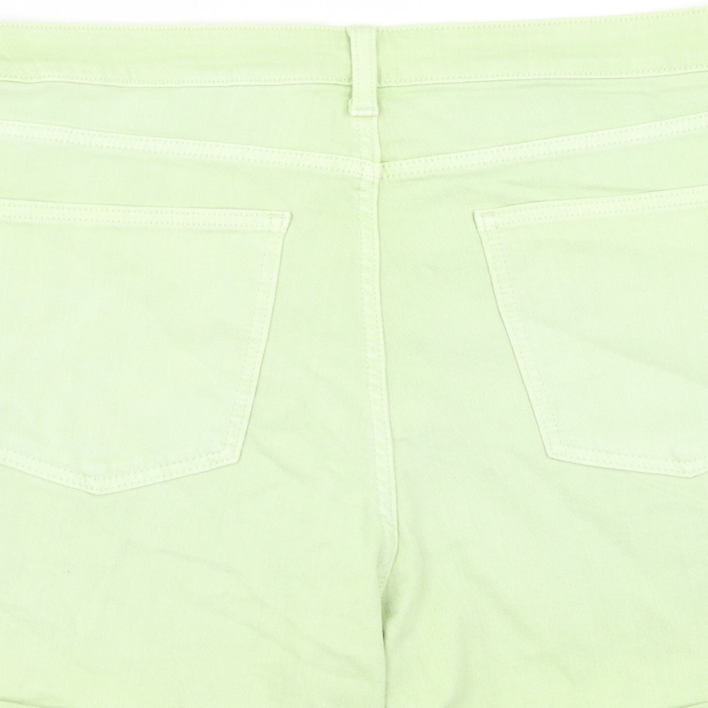 Marks & Spencer Womens Green Cotton Boyfriend Shorts Size 22 Regular Zip