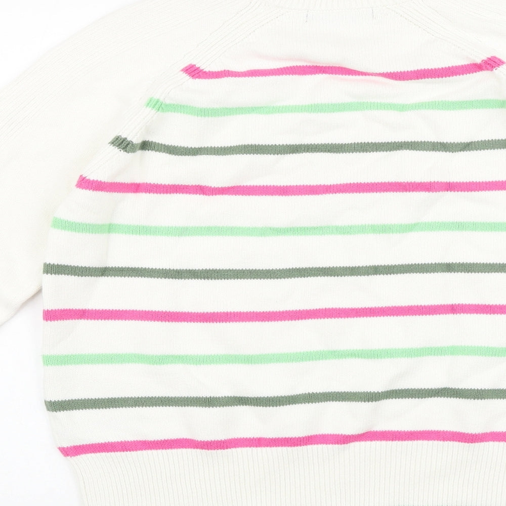 Marks & Spencer Womens White Round Neck Striped Acrylic Pullover Jumper Size S