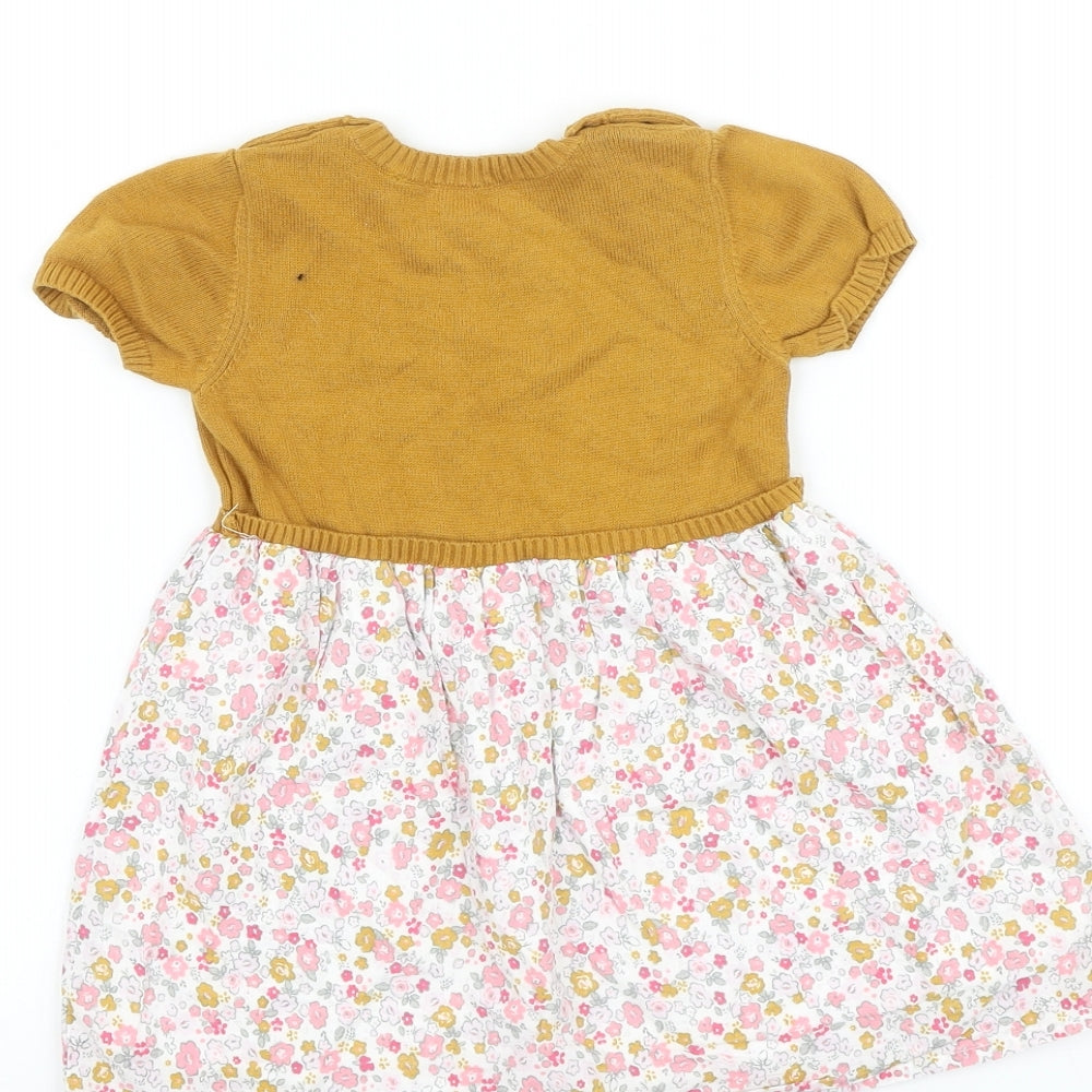 TU Baby Multicoloured Floral 100% Cotton Jumper Dress Size 9-12 Months Round Neck Button