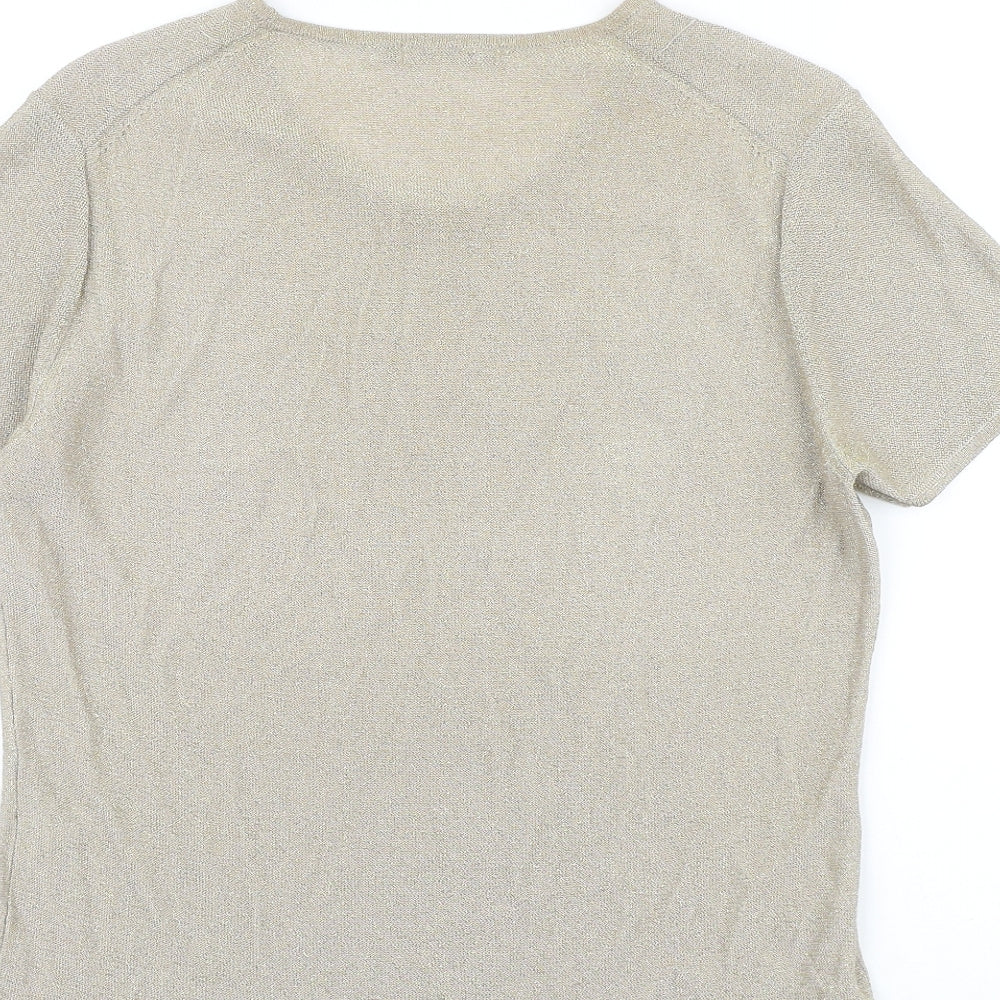 Viz a Viz Womens Gold Polyamide Basic T-Shirt Size 14 Round Neck