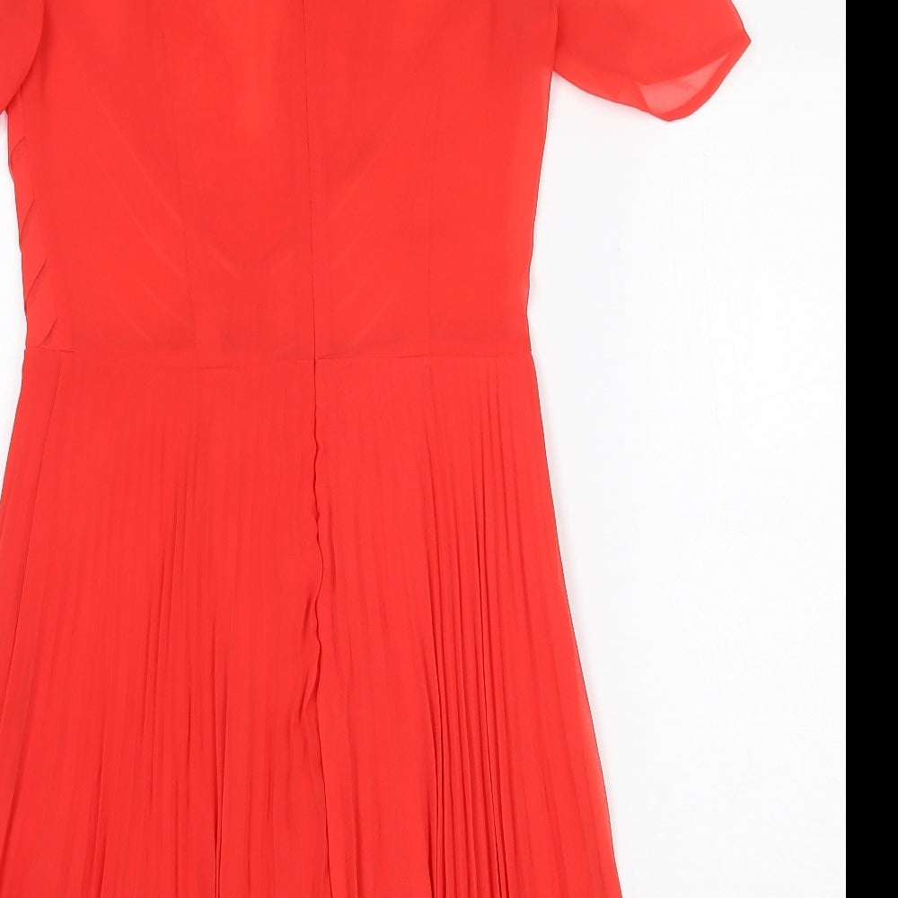 ASOS Womens Red Polyester Fit & Flare Size 10 Round Neck Zip - Lace Detail