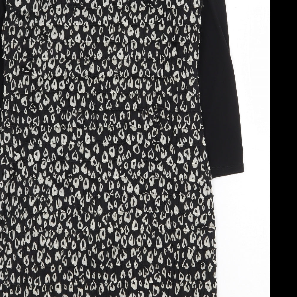 M&Co Womens Black Animal Print Polyester Sheath Size 14 Boat Neck Pullover - Leopard Print