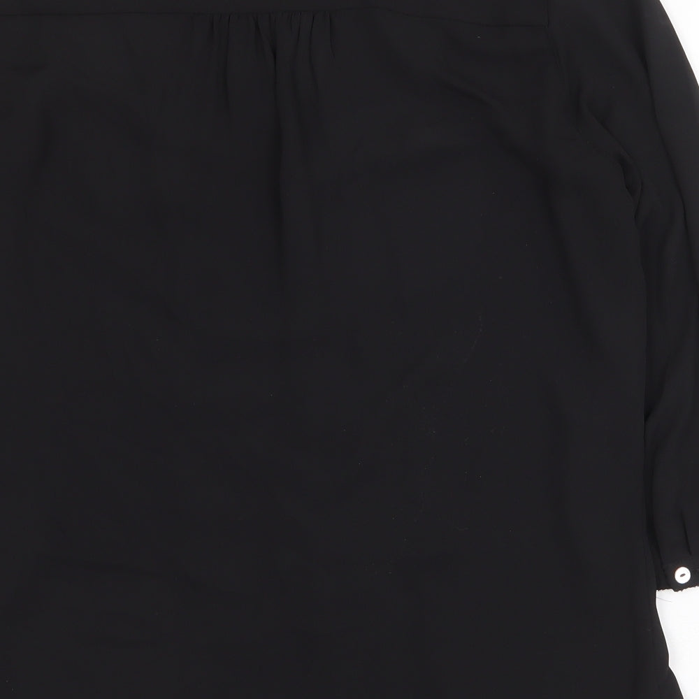 H&M Womens Black Polyester Basic Blouse Size 8 V-Neck
