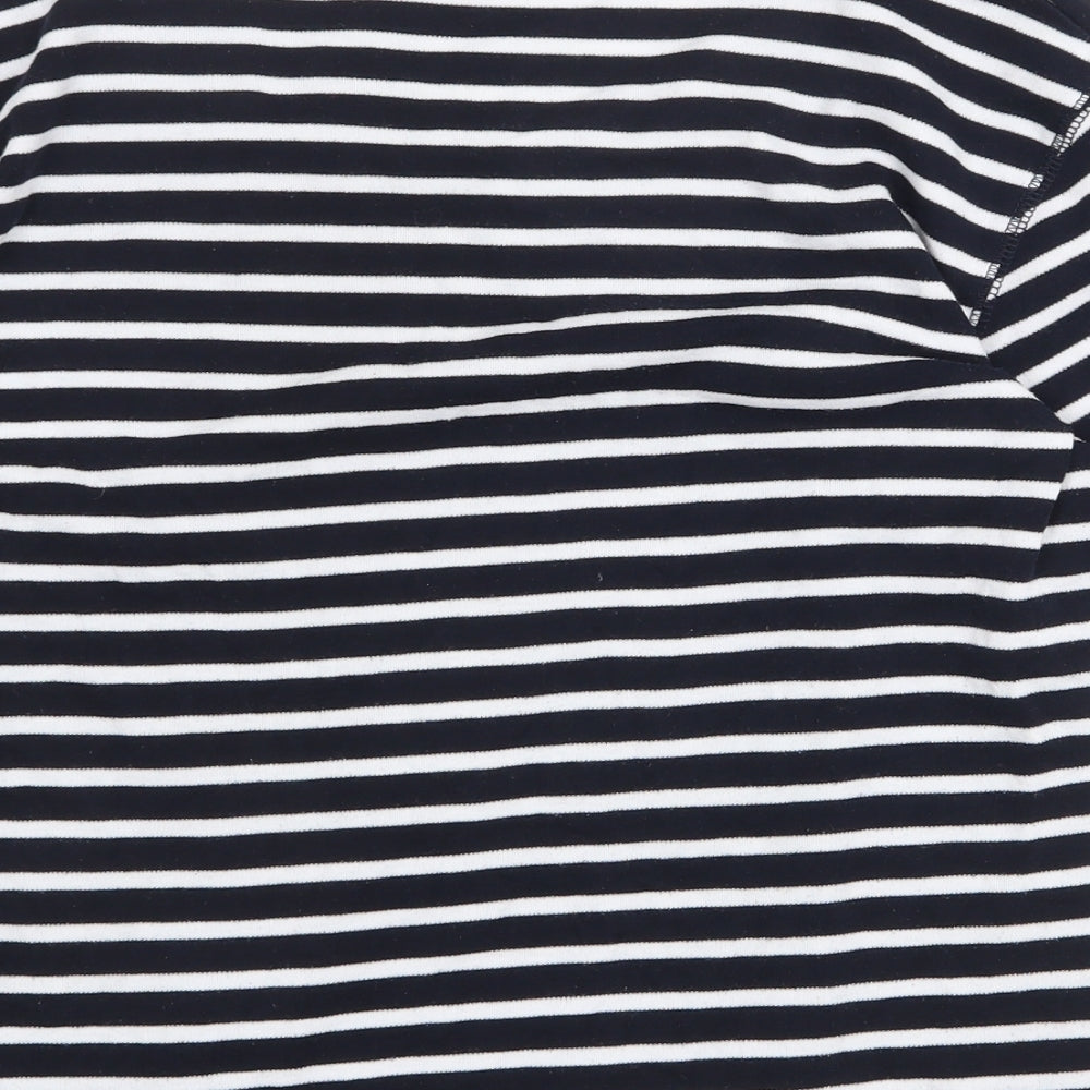 Nightingales Womens Blue Striped Polyester Basic T-Shirt Size L Scoop Neck