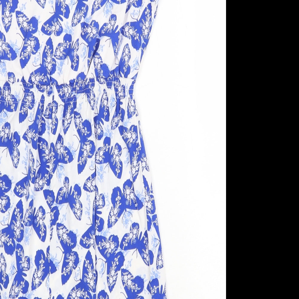 New Look Womens Blue Geometric Polyester A-Line Size 8 Boat Neck Pullover - Butterfly Print