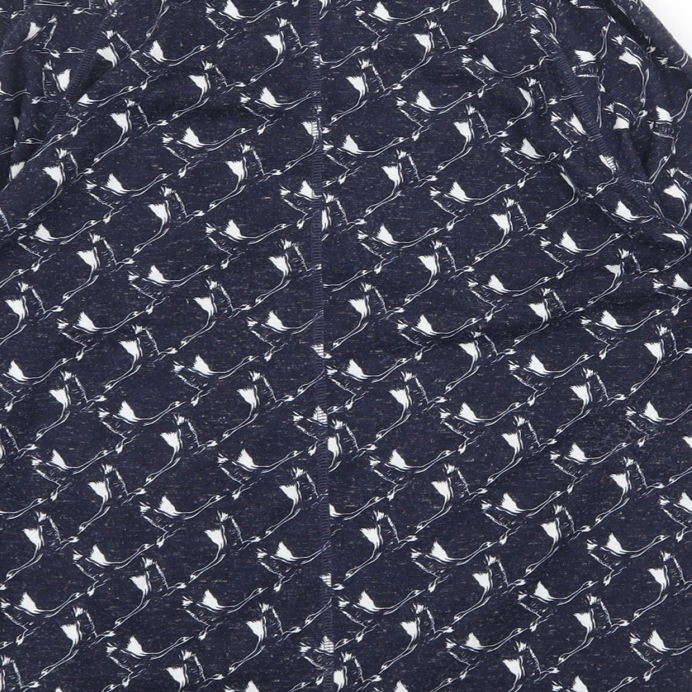 Marks & Spencer Womens Blue Geometric Polyester Basic Blouse Size 12 Boat Neck - Bird Print