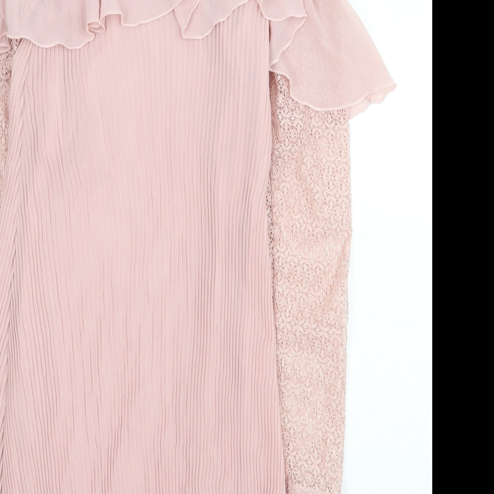 Very Womens Pink Polyester A-Line Size 10 Mock Neck Button - Lace Detail