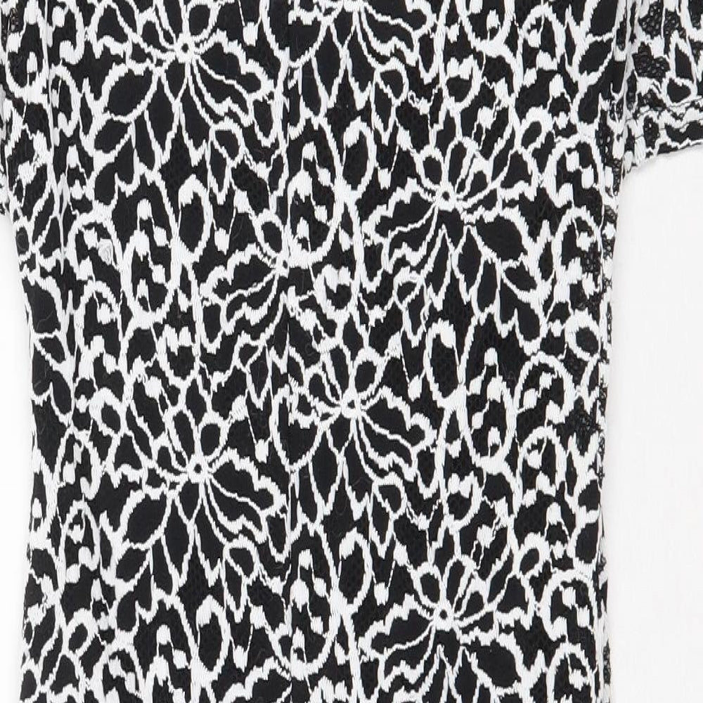 F&F Womens Black Geometric Polyester Sheath Size 10 Boat Neck Zip