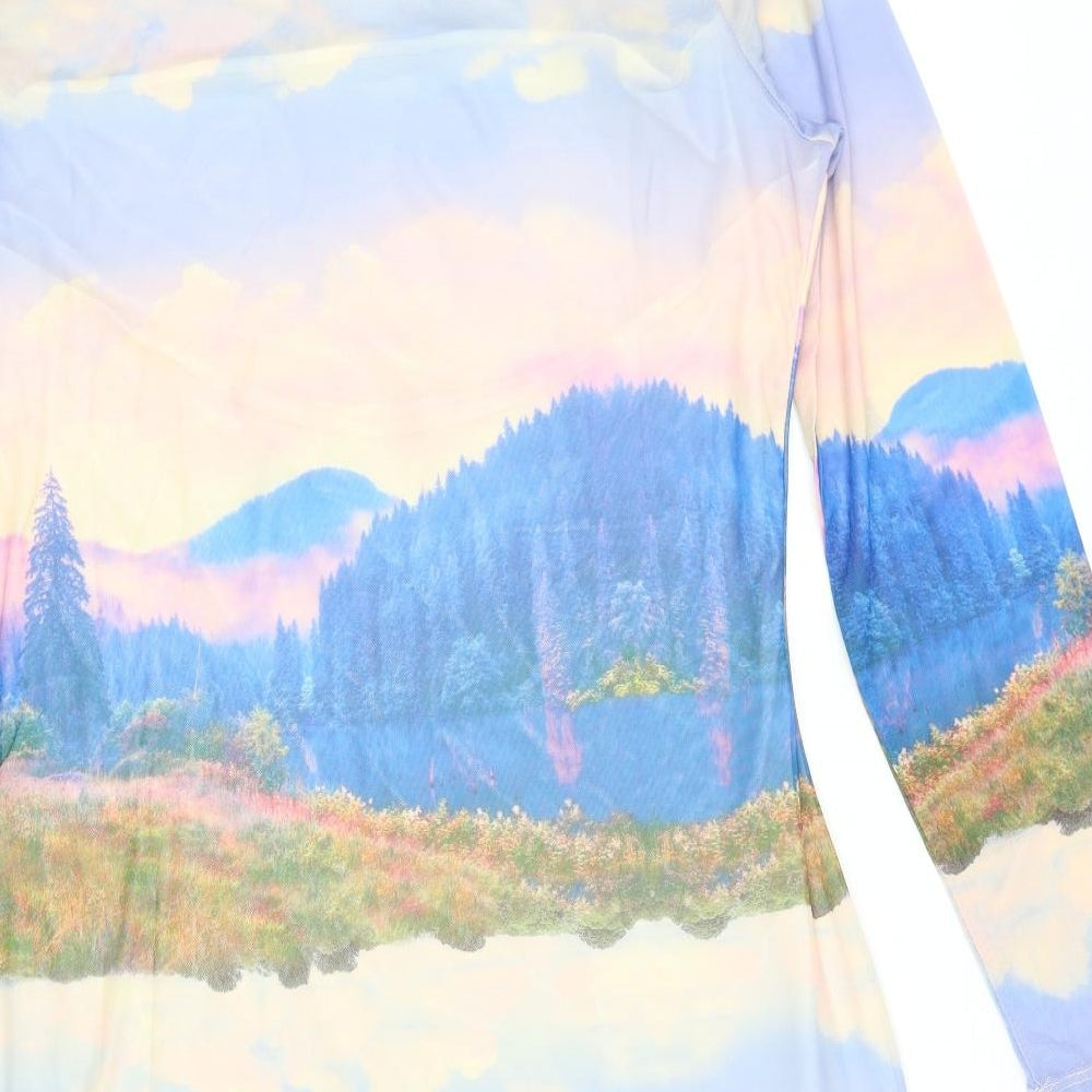 Divided by H&M Womens Multicoloured Geometric Polyester Bodycon Size 2XL Scoop Neck Pullover - Landscape Print
