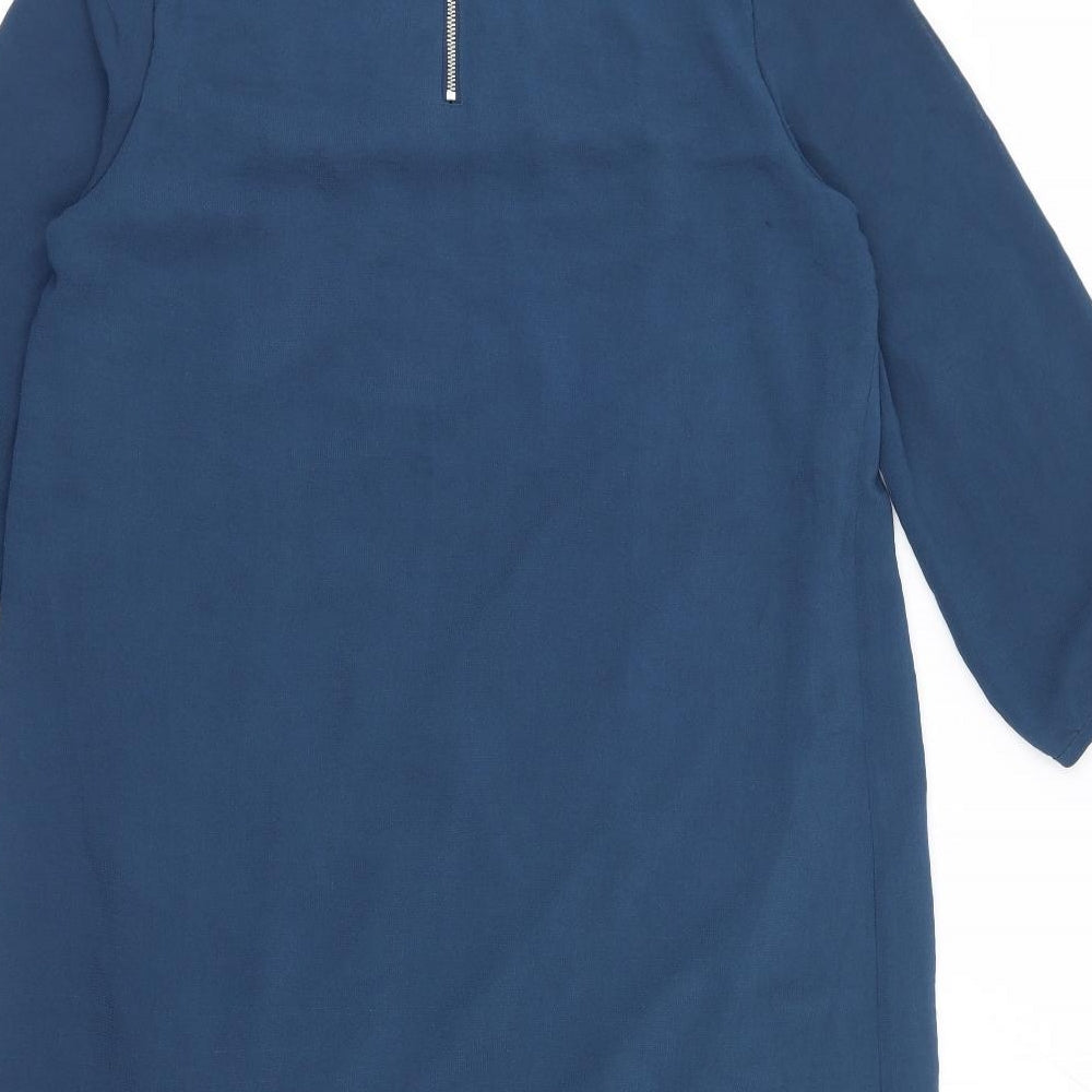 H&M Womens Blue Polyester Sheath Size 10 Boat Neck Zip