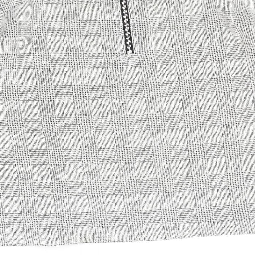 H&M Womens Black Boat Neck Plaid Polyester Pullover Jumper Size M