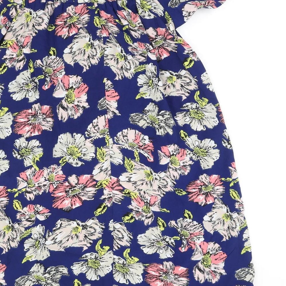 Atmosphere Womens Blue Floral Polyester Mini Size 10 Off the Shoulder Pullover
