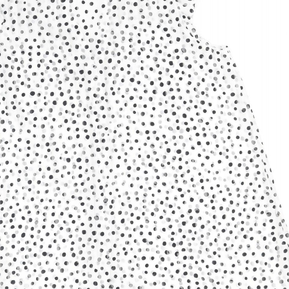 Roman Womens White Polka Dot Polyester Basic Blouse Size 12 V-Neck