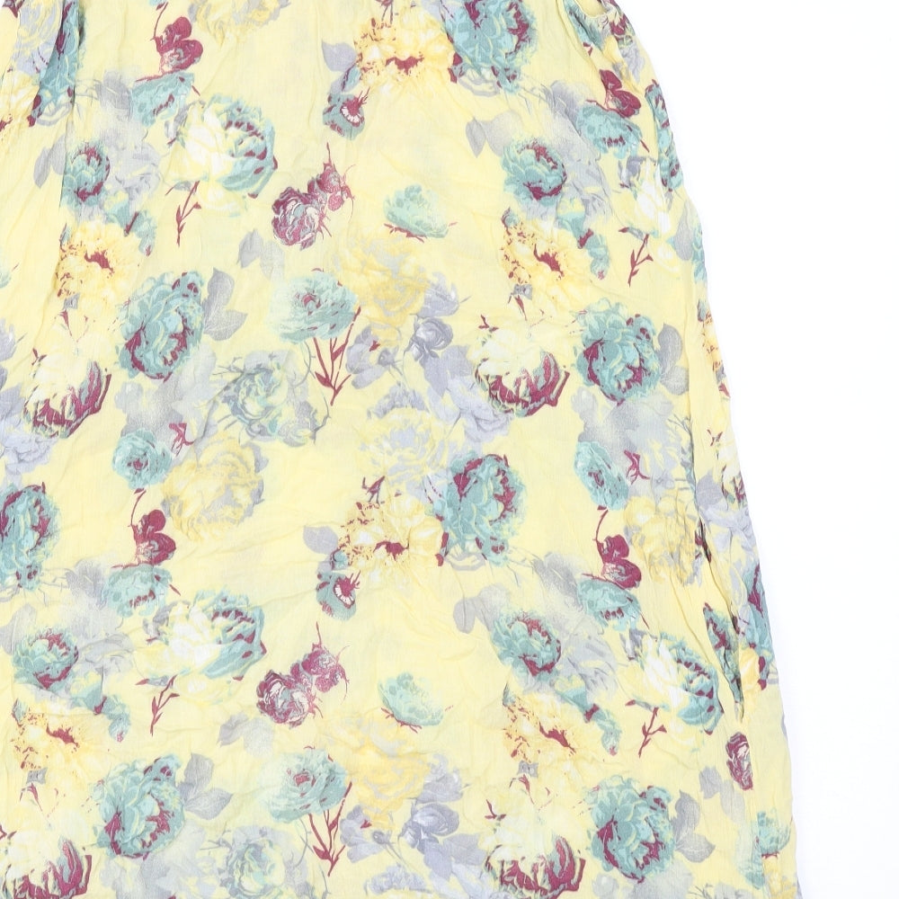 Next Womens Yellow Floral Viscose Trapeze & Swing Size 8 V-Neck Button