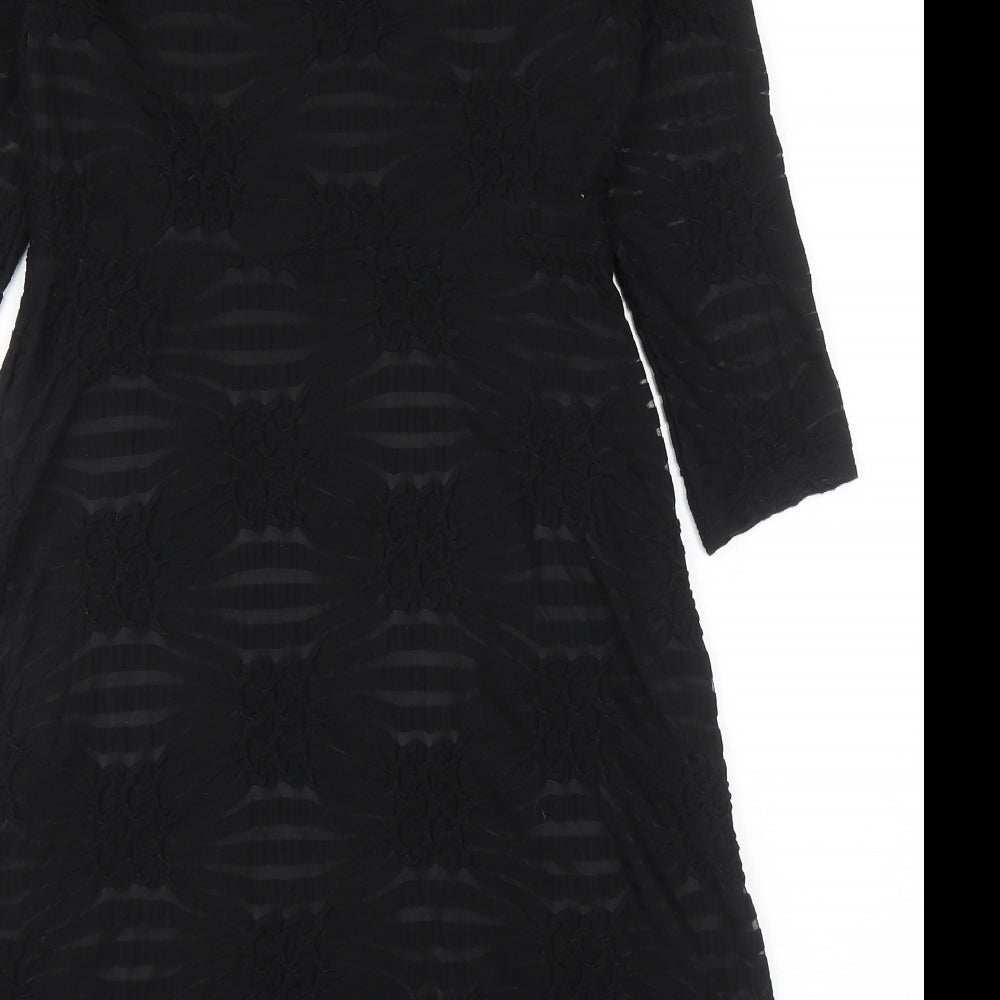 ECI Womens Black Geometric Polyester A-Line Size 6 Scoop Neck Zip