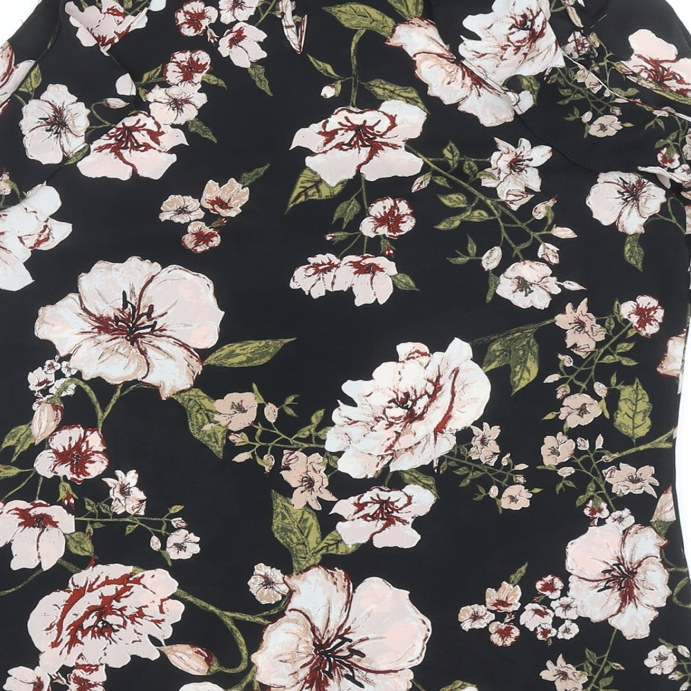 Peacocks Womens Black Floral Polyester Basic Blouse Size 12 Boat Neck - Cold Shoulder