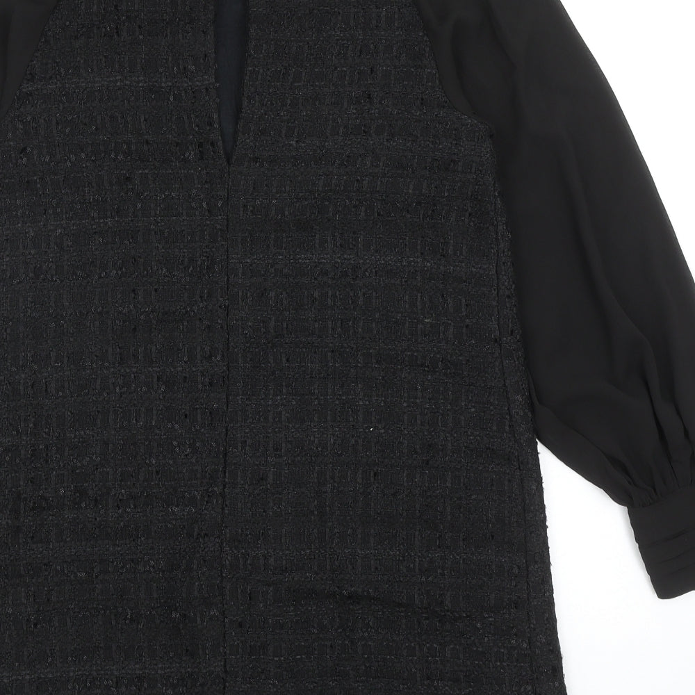 Zara Womens Black Polyester Shift Size M High Neck Button - 3D Flower