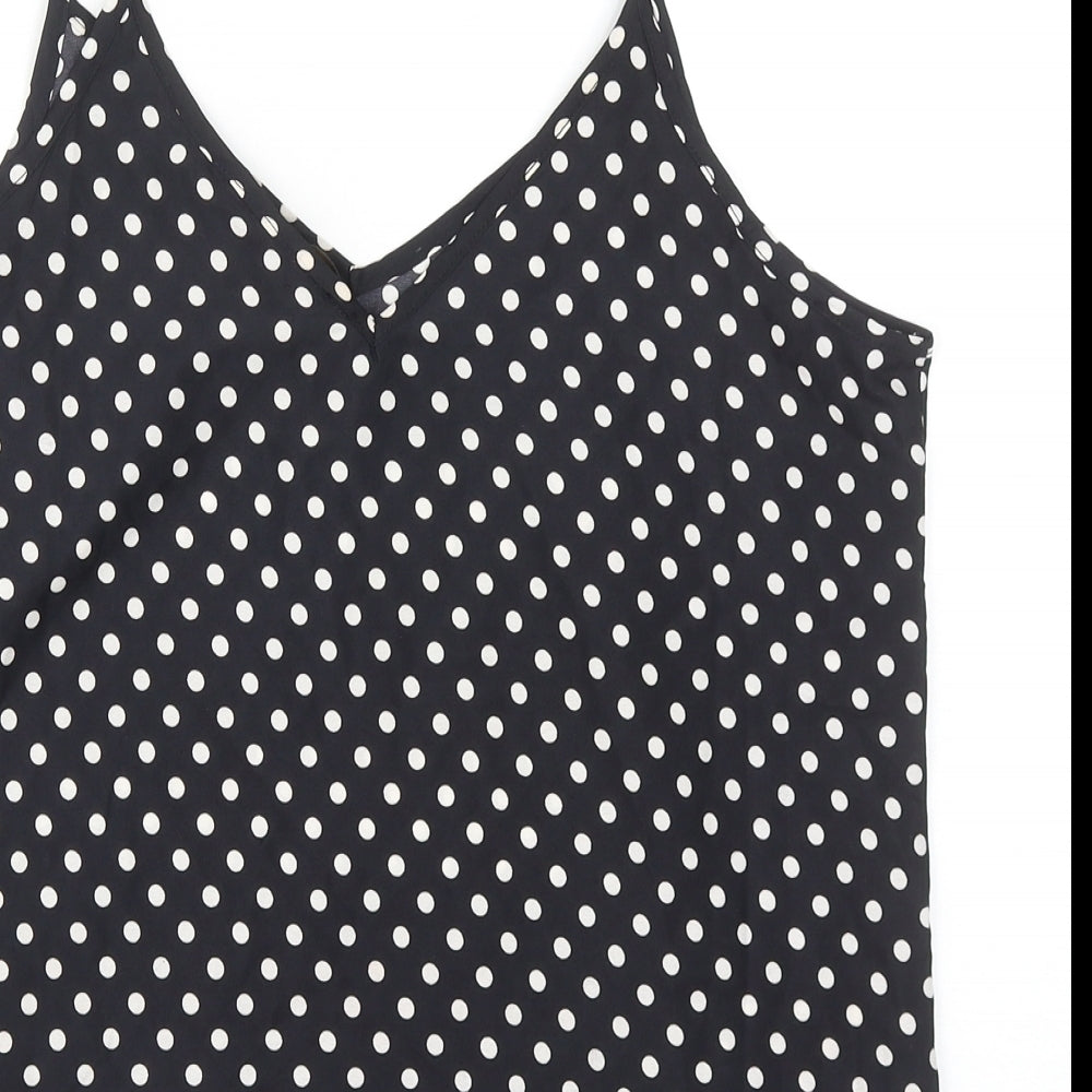 MO Woman Womens Black Polka Dot Polyester Basic Tank Size L V-Neck