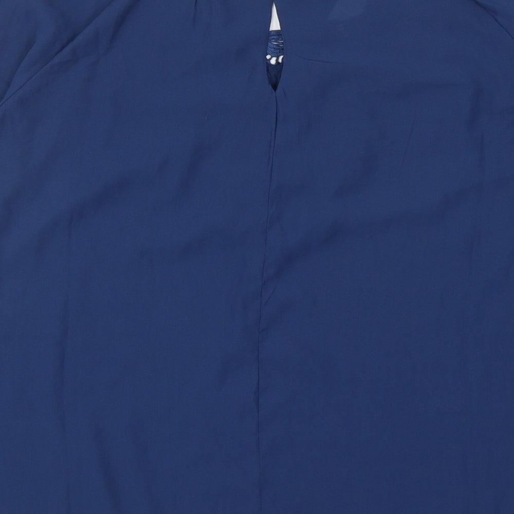 Mango Womens Blue Polyester Basic Blouse Size S Boat Neck - Lace Detail