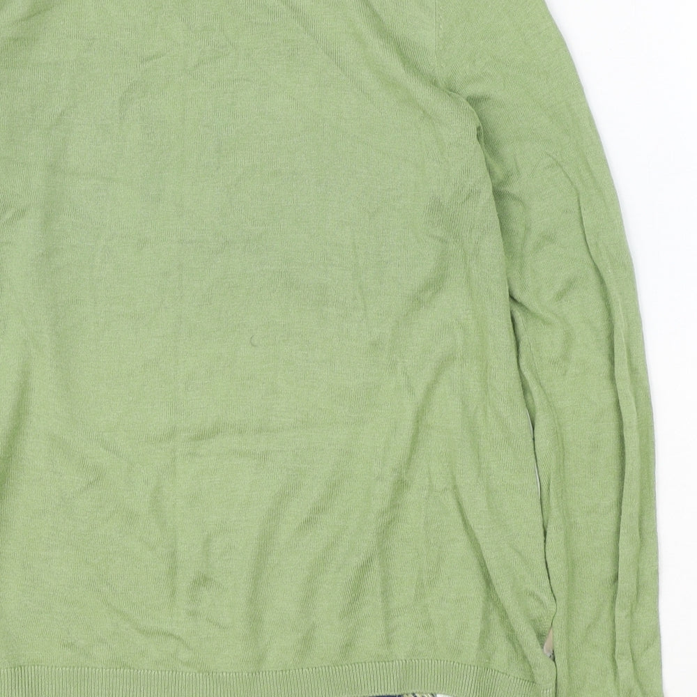 Warehouse Womens Green Geometric Acrylic Basic Blouse Size M Round Neck