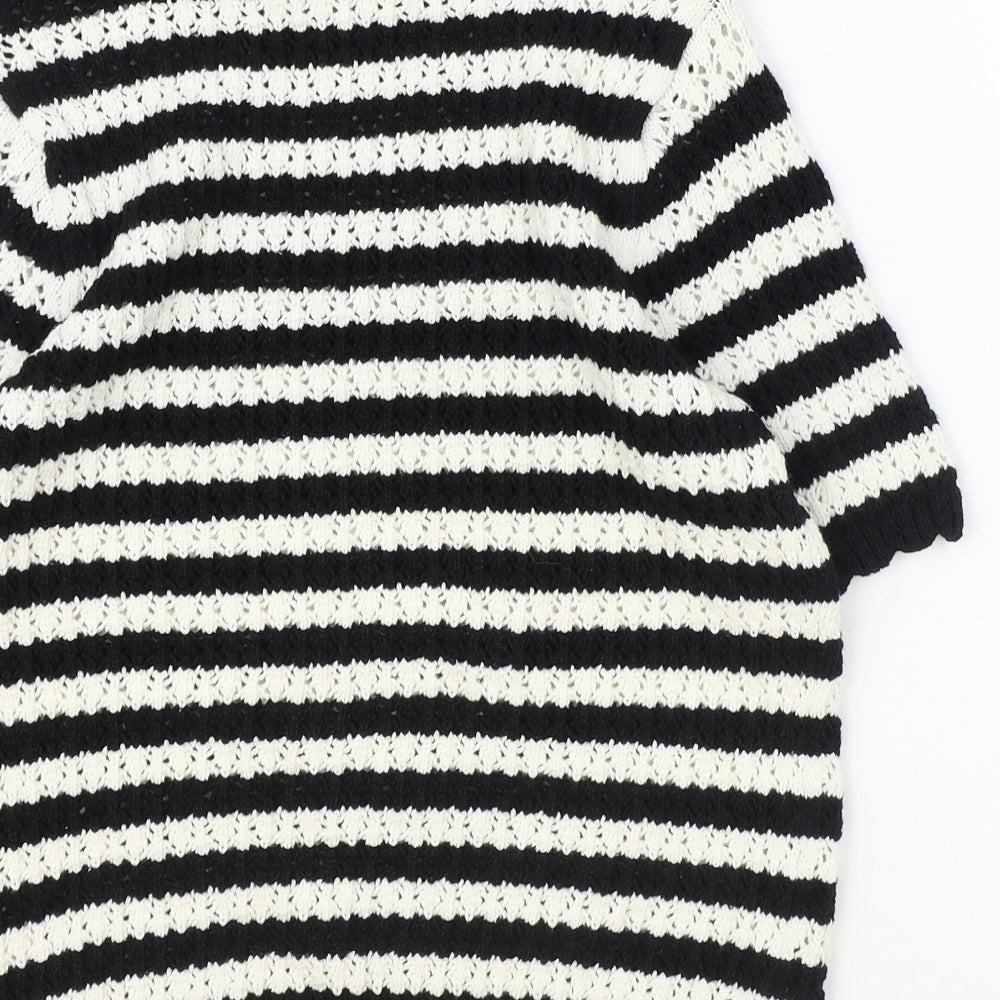 Marks & Spencer Womens Black Round Neck Striped Cotton Pullover Jumper Size 8
